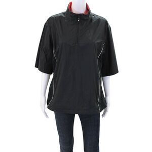 Dryjoys Womens Black Red Collar Half Zip Short Sleeve Pullover Jacket Size L